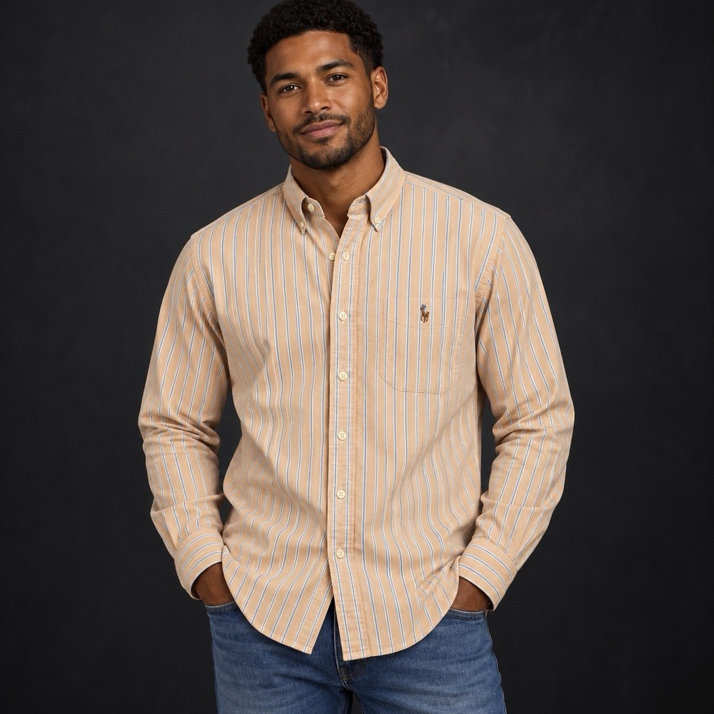 Polo Ralph Lauren Peach Striped Classic Fit Oxford Men's XL Preppy Quiet Luxury